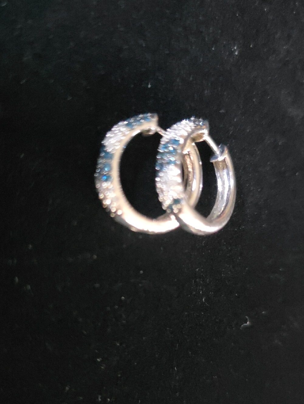 Sterling Silver Blue & White Pave Hoop Earrings